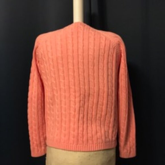 L.L. Bean Pink 100% Cotton Cabled Cardigan - Picture 2 of 2